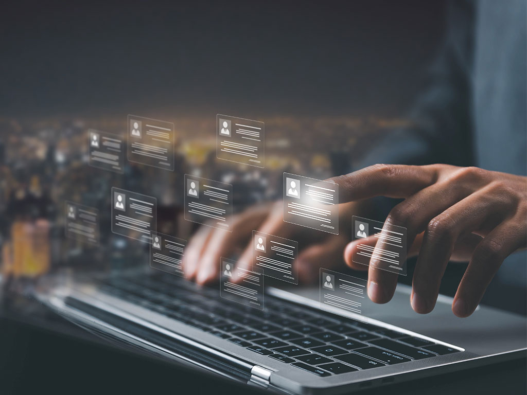 Someone searching through contacts with projected display